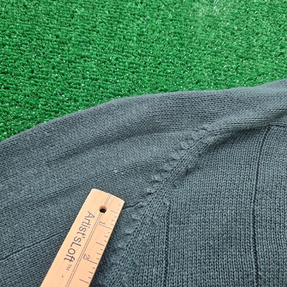 American Eagle Sweater Mens XL Green‎ V Neck Striped Knit Vintage 90s Preppy - Picture 5 of 9